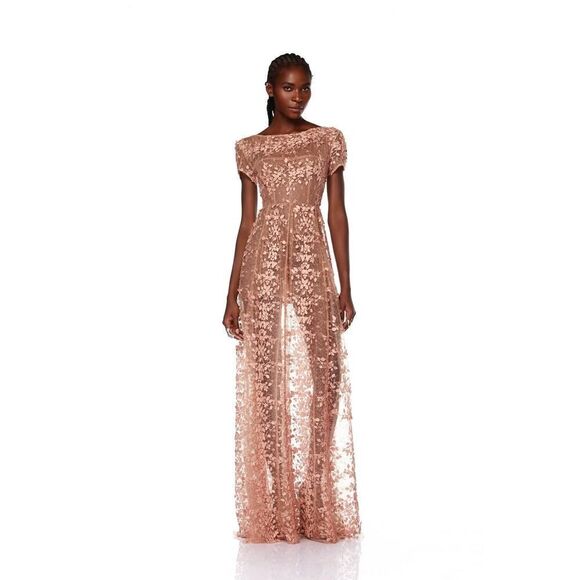 Bronx and Banco MEGAN CAP SLEEVE EVENING DRESS beige Large - Picture 1 of 11